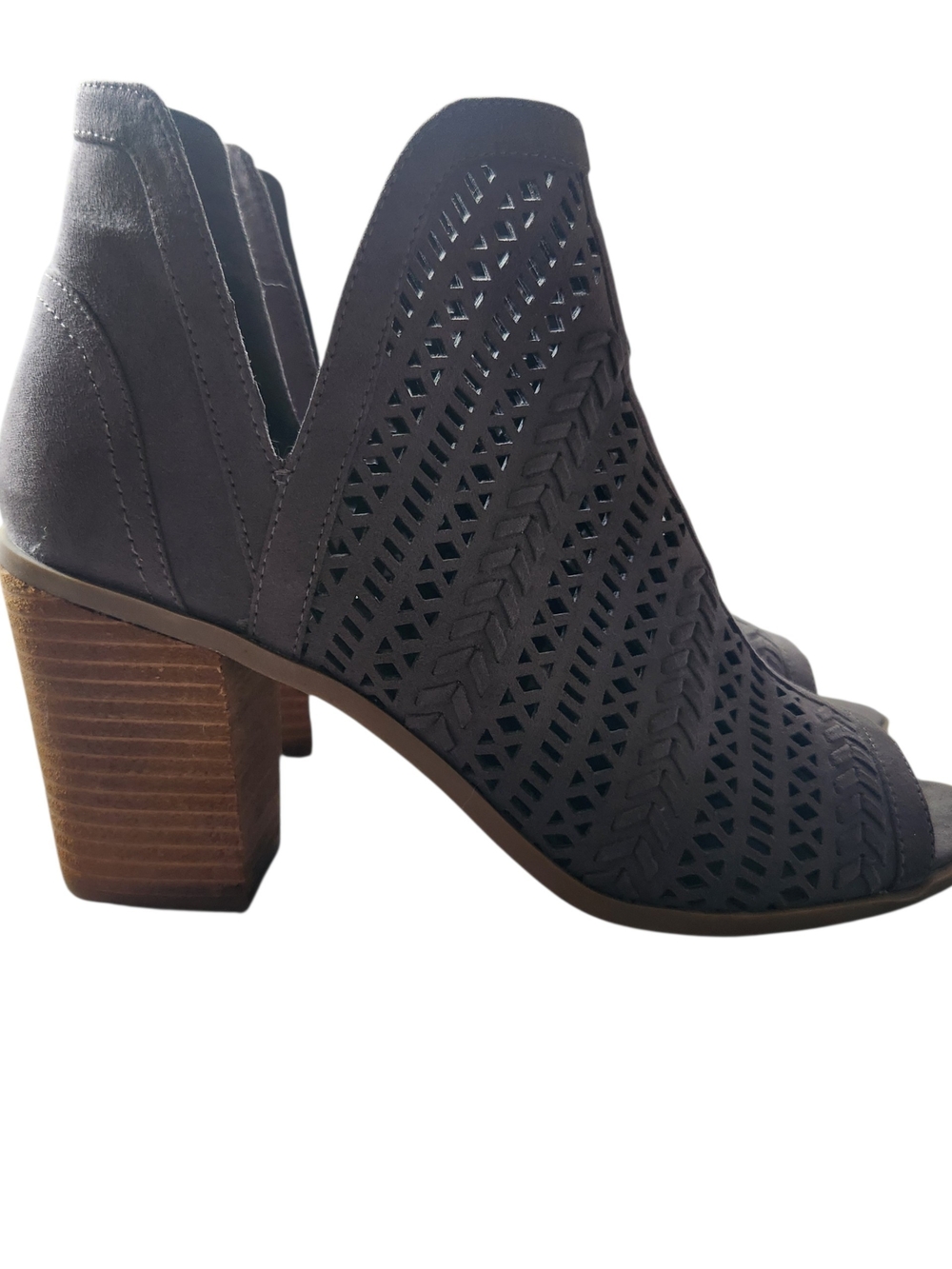 Steve Madden Gray Laser-Cut Peep Toe Block Heel Booties